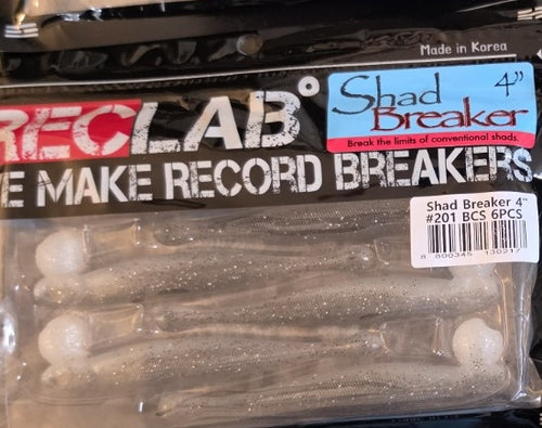 REC LAB Shad Breakers 4-inch six-pack color #201 BCS, user's package photograph