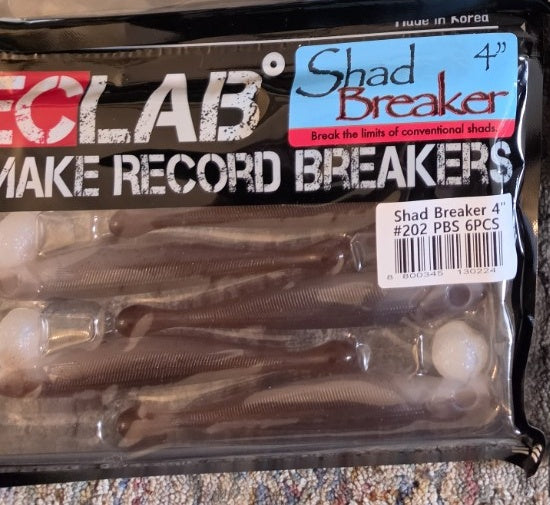 REC LAB Shad Breakers 4-inch six-pack color #202 PBS, user's package photograph