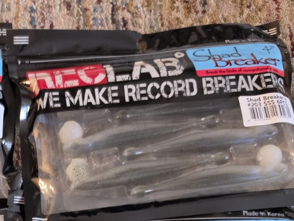 REC LAB Shad Breakers 4-inch six-pack color #203 SS, user's package photograph
