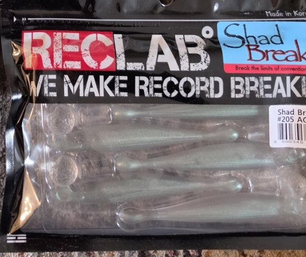 REC LAB Shad Breakers 4-inch six-pack color #205 AGS, user's package photograph