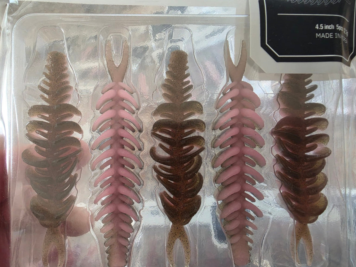 ID Motion Wiggly 4.5-inch brown and pink soft-plastic lures, original package photo