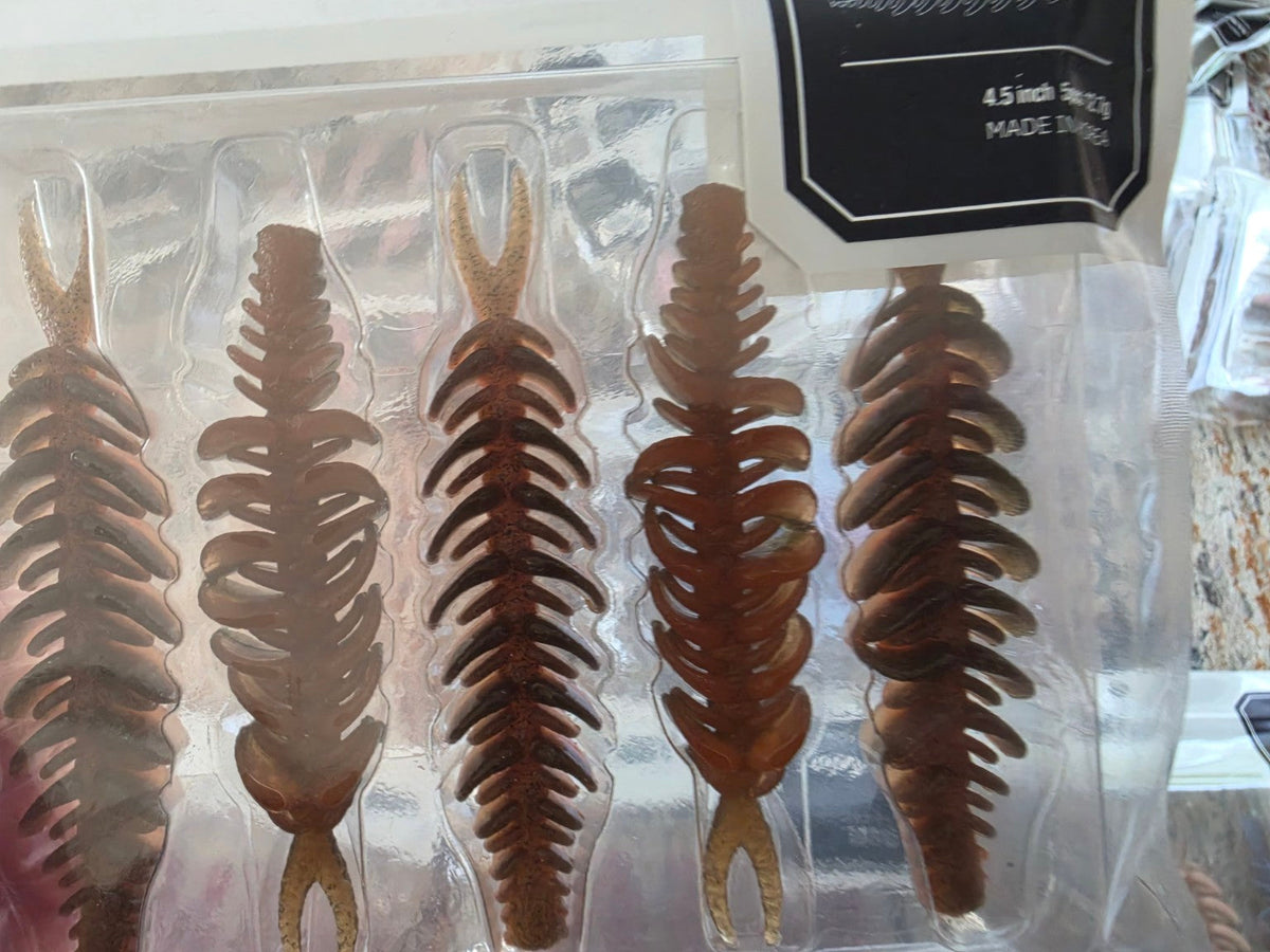 ID Motion Wiggly 4.5-inch brown soft-plastic lures, original package photo